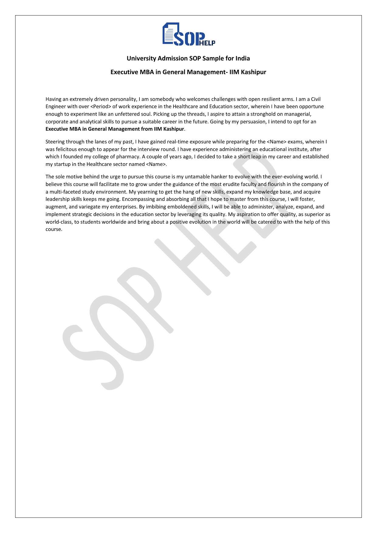 SOP Sample for MBA in India- General Management JPG
