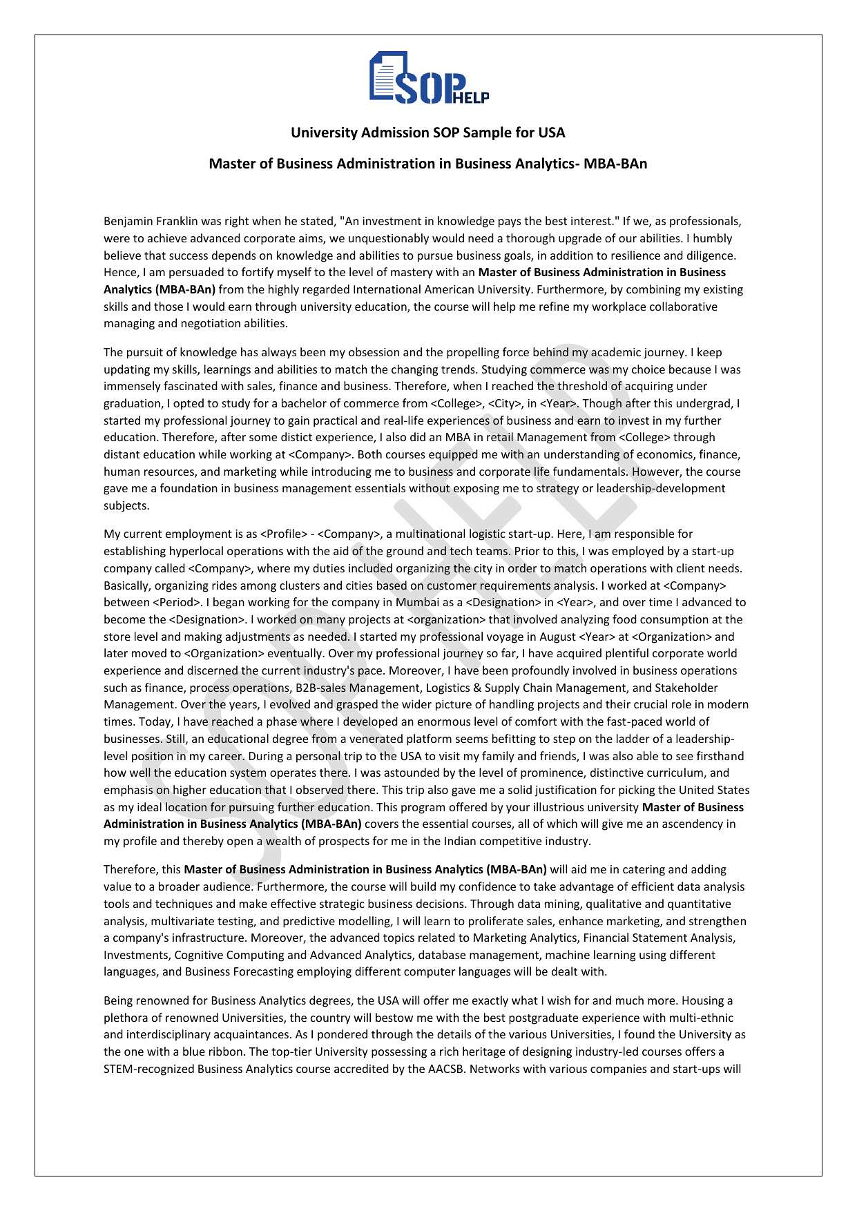 SOP Sample For MBA in USA- Business Analytics JPG