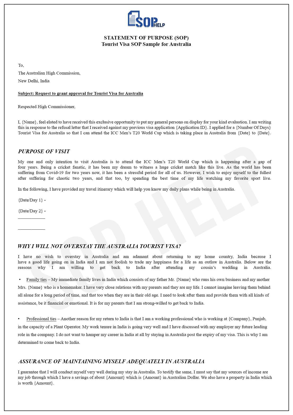 SOP Sample For Tourist Visa JPG