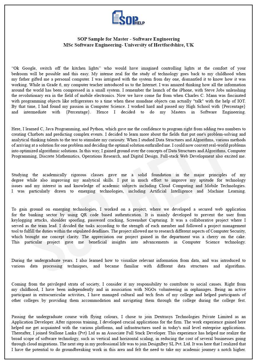 SOP Sample for MSc Software Engineering JPG