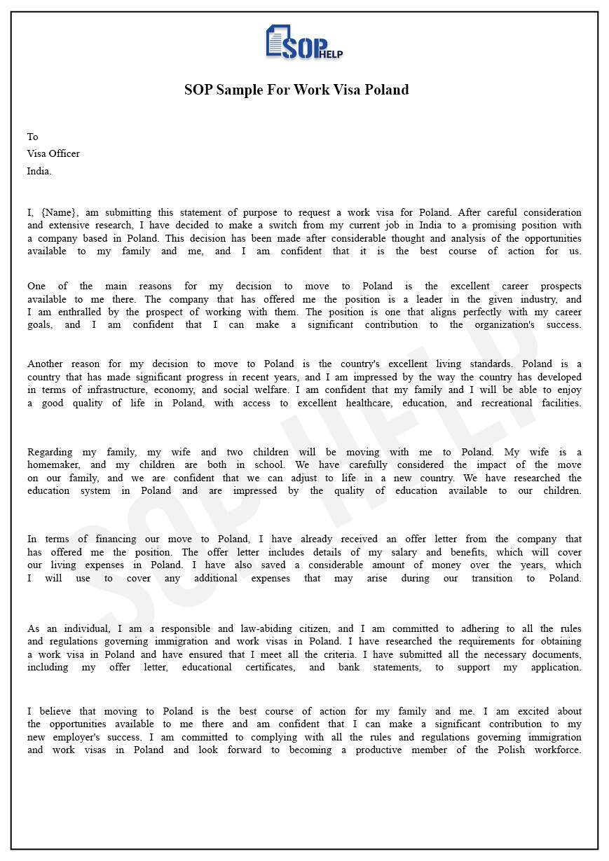 Sample SOP For Work Visa Poland JPG