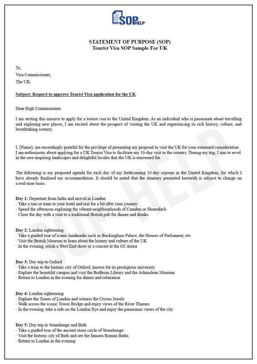 Sample SOP For Tourist Visa UK JPG