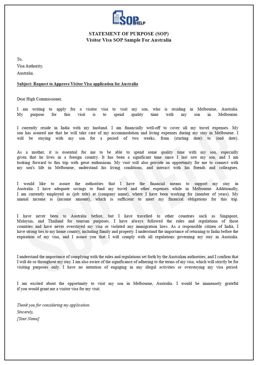 Sample SOP For Visitor Visa Australia JPG