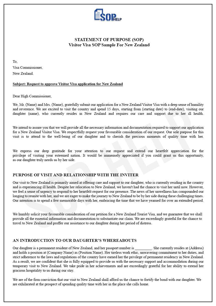 Sample SOP For Visitor Visa New Zealand JPG