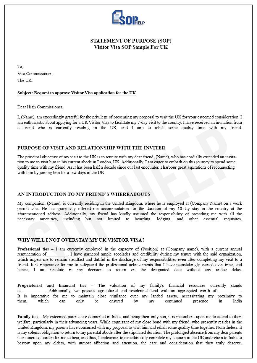 Sample SOP For Visitor Visa UK JPG