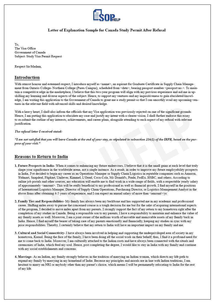 Letter Of Explanation Sample For Canada Study Permit After Refusal JPG